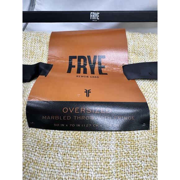 FRYE Oversized Marbled Fringe 50 x 70” Throw Blanket Tan Wheat NWT Warm Cozy - Picture 2 of 8